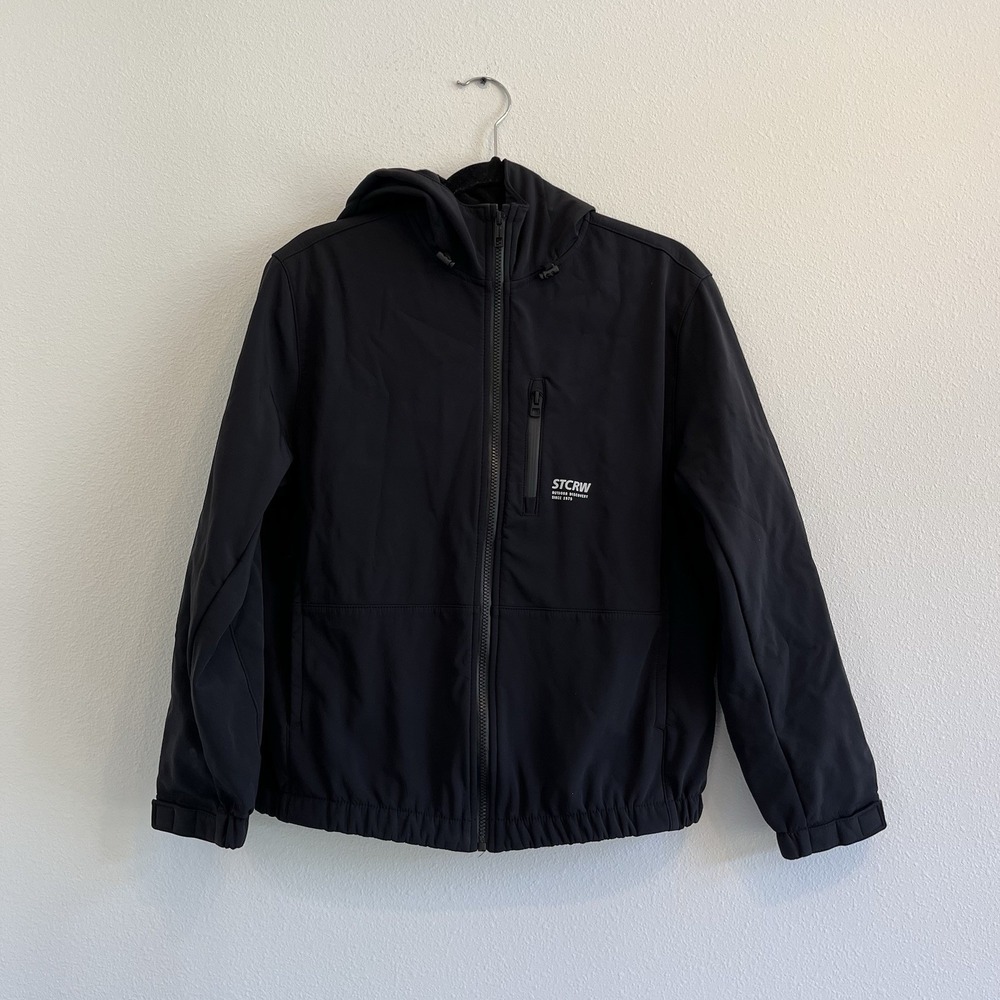 Zara Boys Lightweight Jacket Sz 13-14 Yr Black Lined Warm Hooded Pockets